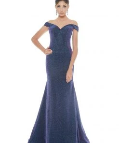 Ashley Lauren - 1716 Off Shoulder Glitter Metallic Scuba Evening Dress 17 Ashley Lauren - 1716 Off Shoulder Glitter Metallic Scuba Evening Dress