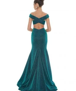 Ashley Lauren - 1716 Off Shoulder Glitter Metallic Scuba Evening Dress