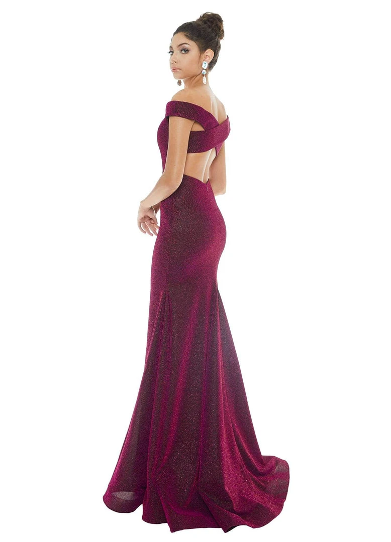 Ashley Lauren - 1716 Off Shoulder Glitter Metallic Scuba Evening Dress 7 Ashley Lauren - 1716 Off Shoulder Glitter Metallic Scuba Evening Dress