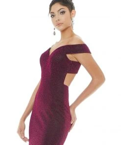 Ashley Lauren - 1716 Off Shoulder Glitter Metallic Scuba Evening Dress 16 Ashley Lauren - 1716 Off Shoulder Glitter Metallic Scuba Evening Dress