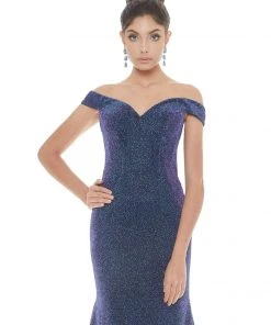 Ashley Lauren - 1716 Off Shoulder Glitter Metallic Scuba Evening Dress 19 Ashley Lauren - 1716 Off Shoulder Glitter Metallic Scuba Evening Dress