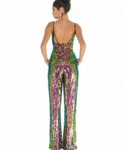Ashley Lauren - 1726 Allover Sequin Sleeveless V Neck Jumpsuit