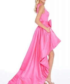 Ashley Lauren - 1774 Jewel Neck Satin High Low A-line Dress