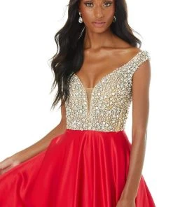 Ashley Lauren - 1792A Bejeweled Deep Off Shoulder Ballgown