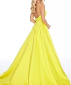 Ashley Lauren - 1794 Deep V-neck Satin A-line Gown