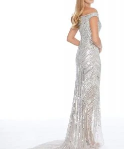 Ashley Lauren - 1820 Sequined Plunging Off-Shoulder Sheath Dress