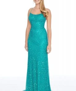 Ashley Lauren - 1827 Beaded Scoop Neck Sheath Dress