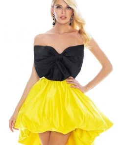 Ashley Lauren - 1874 Bow Accent Strapless High-Lo Bubble Skirt Gown