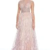 Ashley Lauren - 1886 Embroidered High Neck Feathered A-line Dress