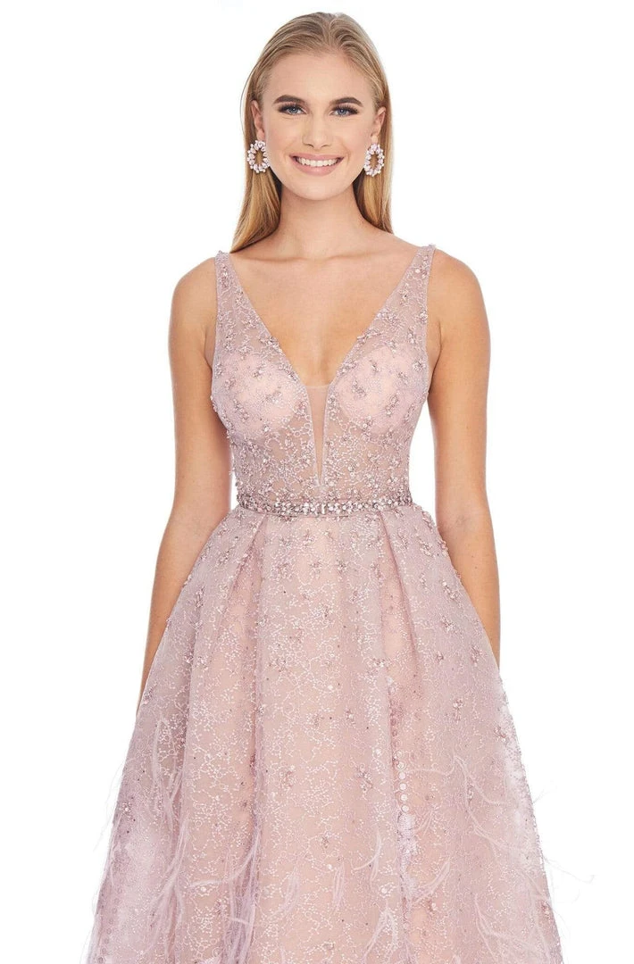 Ashley Lauren - 1889 Embroidered Deep V-neck Pleated Ballgown 5 Ashley Lauren - 1889 Embroidered Deep V-neck Pleated Ballgown