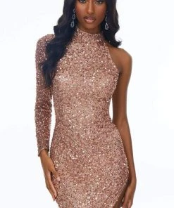 Ashley Lauren - 1975 One Sleeved Asymmetrical Hi-Low Hem Sequin Dress
