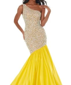 Ashley Lauren - 1981 One Shoulder Crystal Studded Trumpet Gown