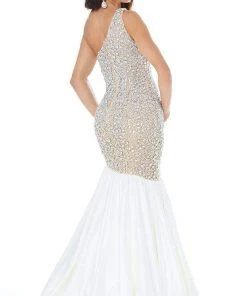 Ashley Lauren - 1981 One Shoulder Crystal Studded Trumpet Gown