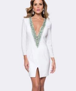 Ashley Lauren - 4038 Turquoise Beaded Jersey Cocktail Dress