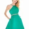Ashley Lauren - 4071 Satin Halter Neck Crystal Beaded Belt Short Dress 1 Ashley Lauren - 4071 Satin Halter Neck Crystal Beaded Belt Short Dress