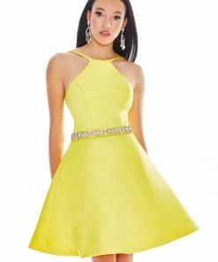 Ashley Lauren - 4071 Satin Halter Neck Crystal Beaded Belt Short Dress