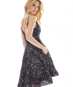 Ashley Lauren - 4073 Colored Sequined V-neck A-line High Low Dress