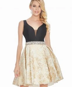 Ashley Lauren - 4076 Plunging V-Neck A-Line Cocktail Dress