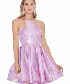 Ashley Lauren - 4081 Cut-In Halter Metallic A-Line Dress