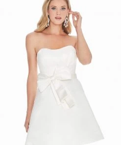 Ashley Lauren - 4082 Bow-Adorned Strapless Sweetheart Satin Dress