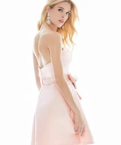 Ashley Lauren - 4082 Bow-Adorned Strapless Sweetheart Satin Dress