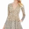 Ashley Lauren - 4124 Ombre Sequined Plunging V-neck A-line Dress