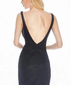 Ashley Lauren - 4132 Short Metallic Plunging V-Neck Sheath Dress