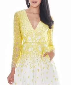 Ashley Lauren - 4134 Embellished Plunging V-neck A-line Dress