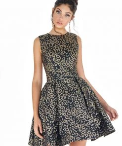 Ashley Lauren - 4210 Jewel Neck Leopard Print A-line Dress
