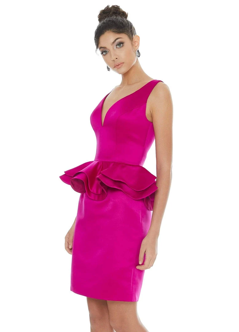 Ashley Lauren - 4217 V-neck Satin Peplum Column Dress 5 Ashley Lauren - 4217 V-neck Satin Peplum Column Dress