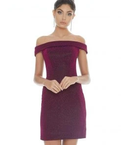 Ashley Lauren - 4240 Off-Shoulder Metallic Scuba Fitted Dress 14 Ashley Lauren - 4240 Off-Shoulder Metallic Scuba Fitted Dress