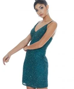 Ashley Lauren - 4246 Fully Beaded V-neck Fitted Dress