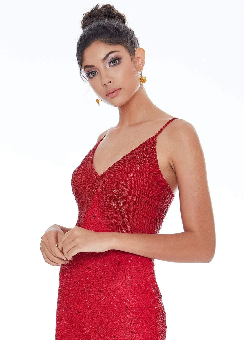 Ashley Lauren - 4246 Fully Beaded V-neck Fitted Dress 8 Ashley Lauren - 4246 Fully Beaded V-neck Fitted Dress