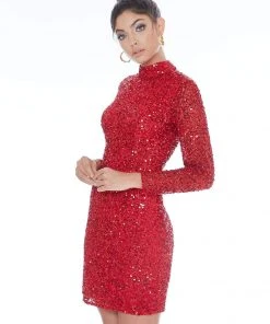 Ashley Lauren - 4252 Long Sleeve Open Back Sequined Cocktail Dress