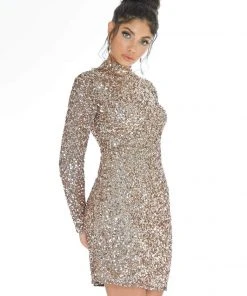 Ashley Lauren - 4252 Long Sleeve Open Back Sequined Cocktail Dress