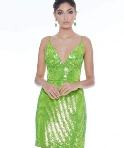 Ashley Lauren - 4275 Sequined Plunging V-neck Fitted Dress