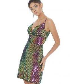 Ashley Lauren - 4275 Sequined Plunging V-neck Fitted Dress