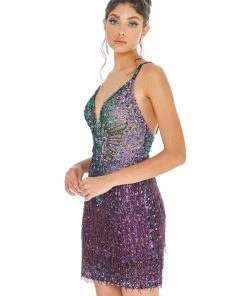 Ashley Lauren - 4276 Beaded Plunging V-neck Fringe Sheath Dress 7 Ashley Lauren - 4276 Beaded Plunging V-neck Fringe Sheath Dress