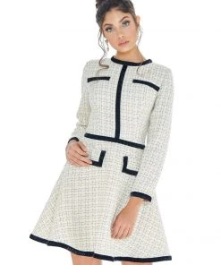 Ashley Lauren - 4281 Long Sleeve Jewel Neck Tweed A-line Dress