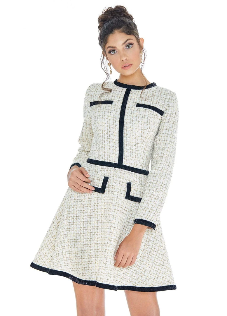 Ashley Lauren - 4281 Long Sleeve Jewel Neck Tweed A-line Dress 3 Ashley Lauren - 4281 Long Sleeve Jewel Neck Tweed A-line Dress