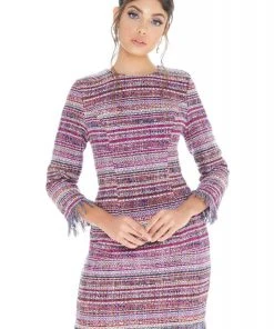 Ashley Lauren - 4283 Quarter Length Sleeve Tweed Fringe Dress