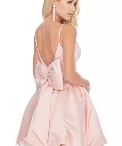 Ashley Lauren - 4296 Deep V-neck Satin Dress With Bow