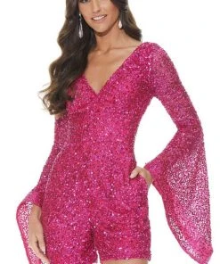 Ashley Lauren - 4338 Beaded Bell Sleeve Romper
