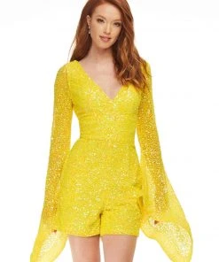 Ashley Lauren - 4338 Beaded Bell Sleeve Romper