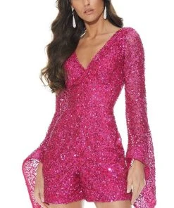 Ashley Lauren - 4338 Beaded Bell Sleeve Romper