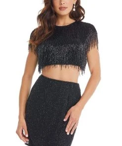 Ashley Lauren - 4397 Two Piece Sequined Fringe Fitted Dress