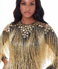 Ashley Lauren - 4414 Fringe Jewel Sheath Cocktail Dress