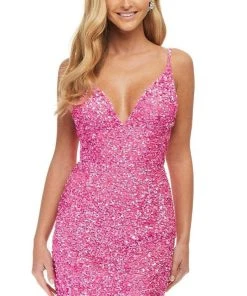 Ashley Lauren - 4436 Plunging V-Neck Empire Sheath Dress