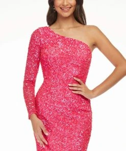 Ashley Lauren - 4457 Full Sequins One Shoulder Fitted Cocktail Dress