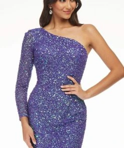 Ashley Lauren - 4457 Full Sequins One Shoulder Fitted Cocktail Dress